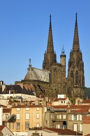 France, Puy de Dome, Clermont Ferrand, 13th century Notre-Dame de l'Assomption cathedral, the two 90 m high arrows designed by Viollet-le-Duc