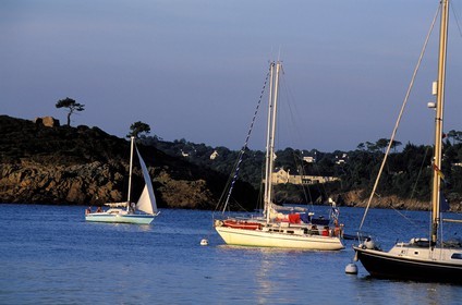 France, Finistere, sailing boats on the Aven river (Bigouden region)