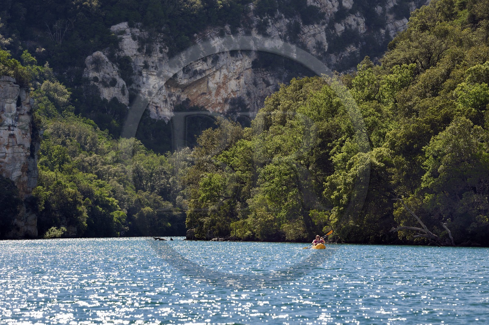 France, Alpes de Haute Provence, Parc Naturel Régional du Verdon, kayak in the Basses Gorges du Verdon downstream of Lake St. Croix