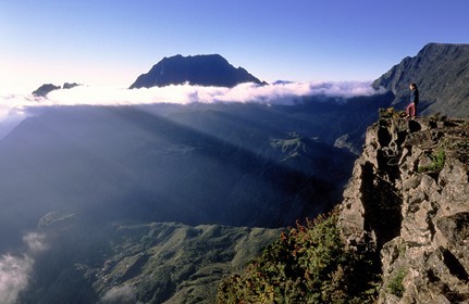 France, Reunion island (French overseas department), cirque of Mafate, listed as World Heritage by UNESCO, dominated by the Piton des Neiges, listed as World Heritage by UNESCO, point of view from the Piton Maïdo
