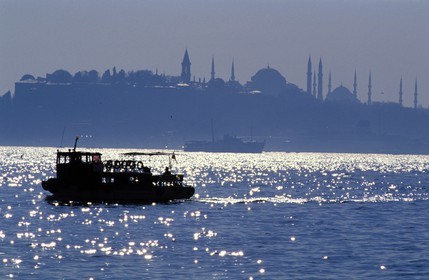 Turkey, Istanbul, the Bosporus Strait and the blue mosque