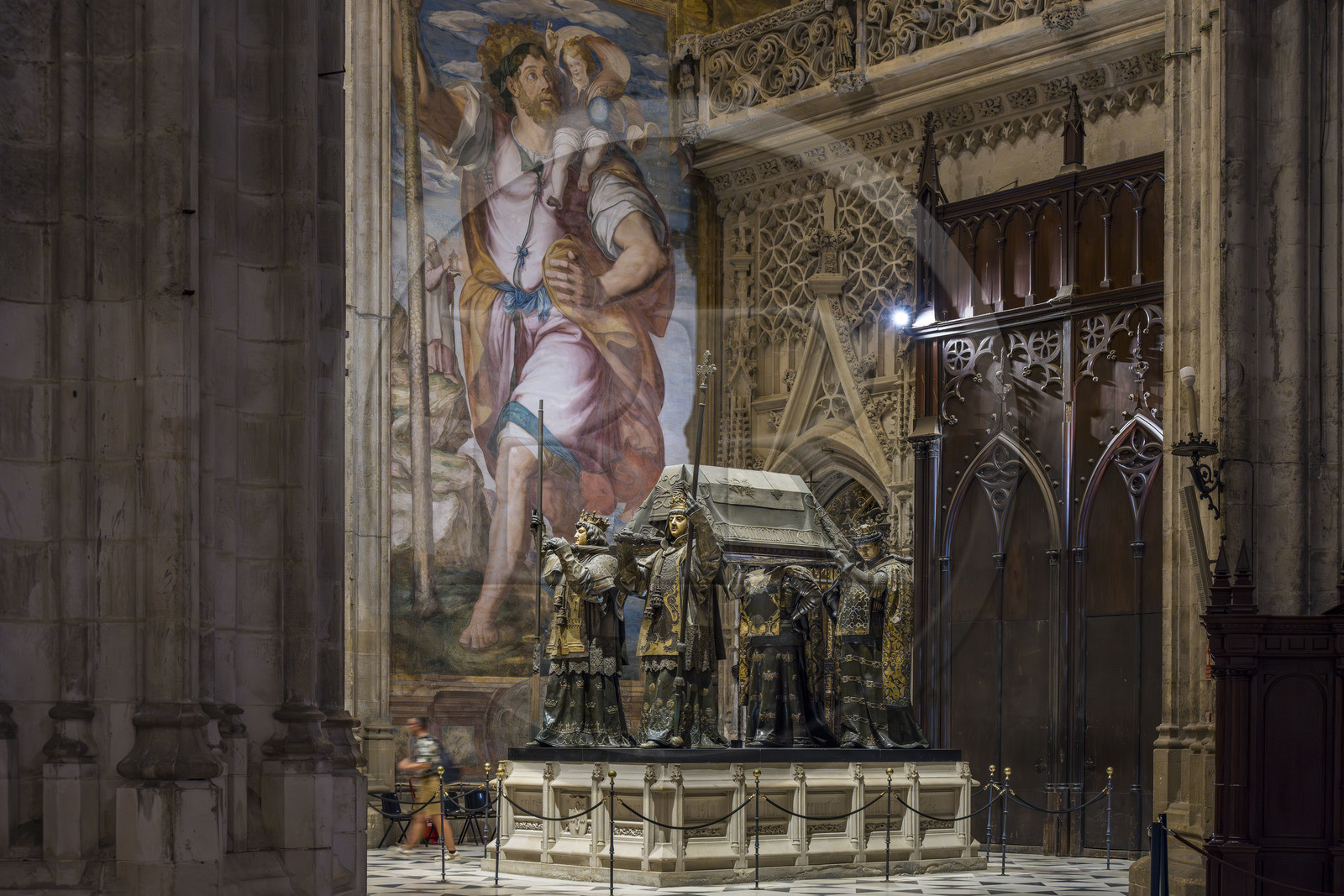 Espagne, Andalousie, Séville, la cathédrale, classé Patrimoine Mondial de l'UNESCO, mausolé de Christophe Colomb (mausoleo de Colon)