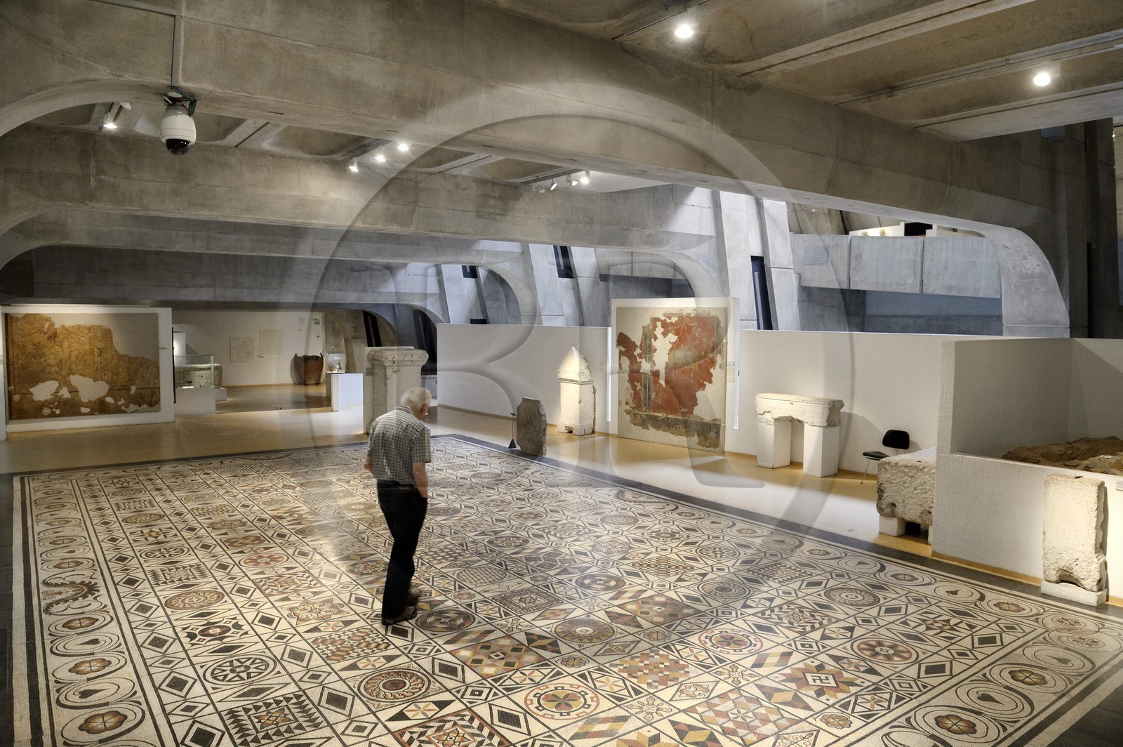 France, Rhône (69), Lyon, site historique classé Patrimoine Mondial de l'UNESCO, colline de Fourvière, musée gallo-romain de Fourvière, mosaïque aux Svastikas qui provient d'une grande maison au sommet de la colline de Fourvière