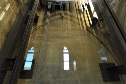 France, Dordogne, Perigord Noir, Dordogne valley, Sarlat la Caneda, place de la Liberté, elevator in the bell tower of St. Mary's Church converted into a covered market and cultural center by the architect Jean Nouvel, architect Jean Nouvel, compulsory mention