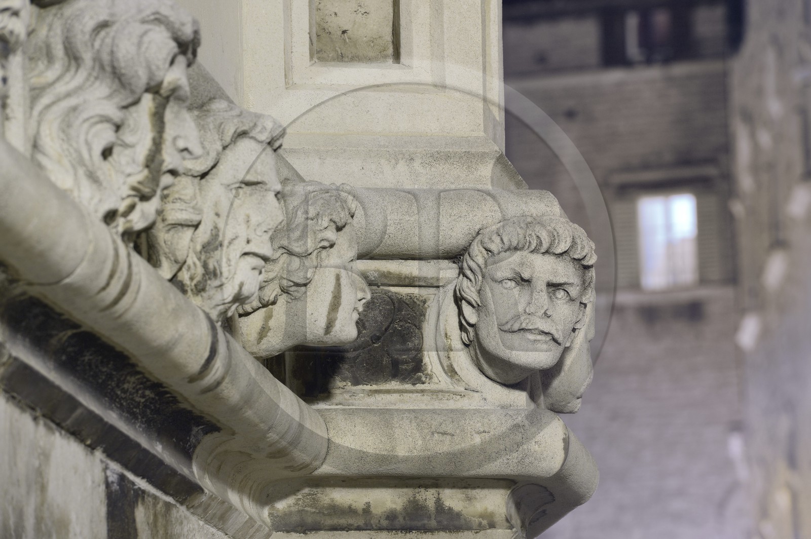 Croatia, Dalmatia, Dalmatian Coast, Sibenik, Saint James Cathedral listed as World Heritage by UNESCO, portraits's frieze