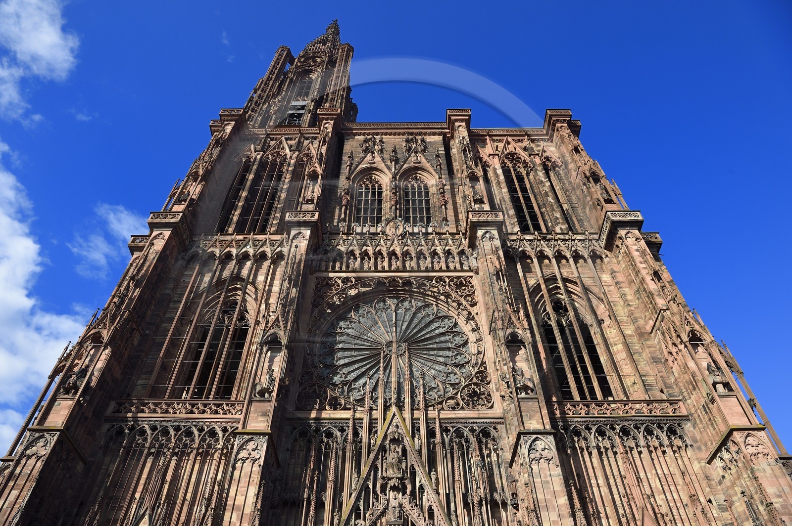 France, Bas Rhin, Strasbourg, old town listed as World Heritage by UNESCO, Notre Dame Cathedral, the western facade with the big Rose Window
