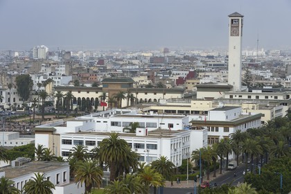 Morocco, Casablanca, Mohammed V square, the courthouse built between 1920 and 1923 by architect Joseph Marrast left and the Gran Casablanca Wilaya (former city hall) built between 1928 and 1936 by the architect Marius Boyer right
