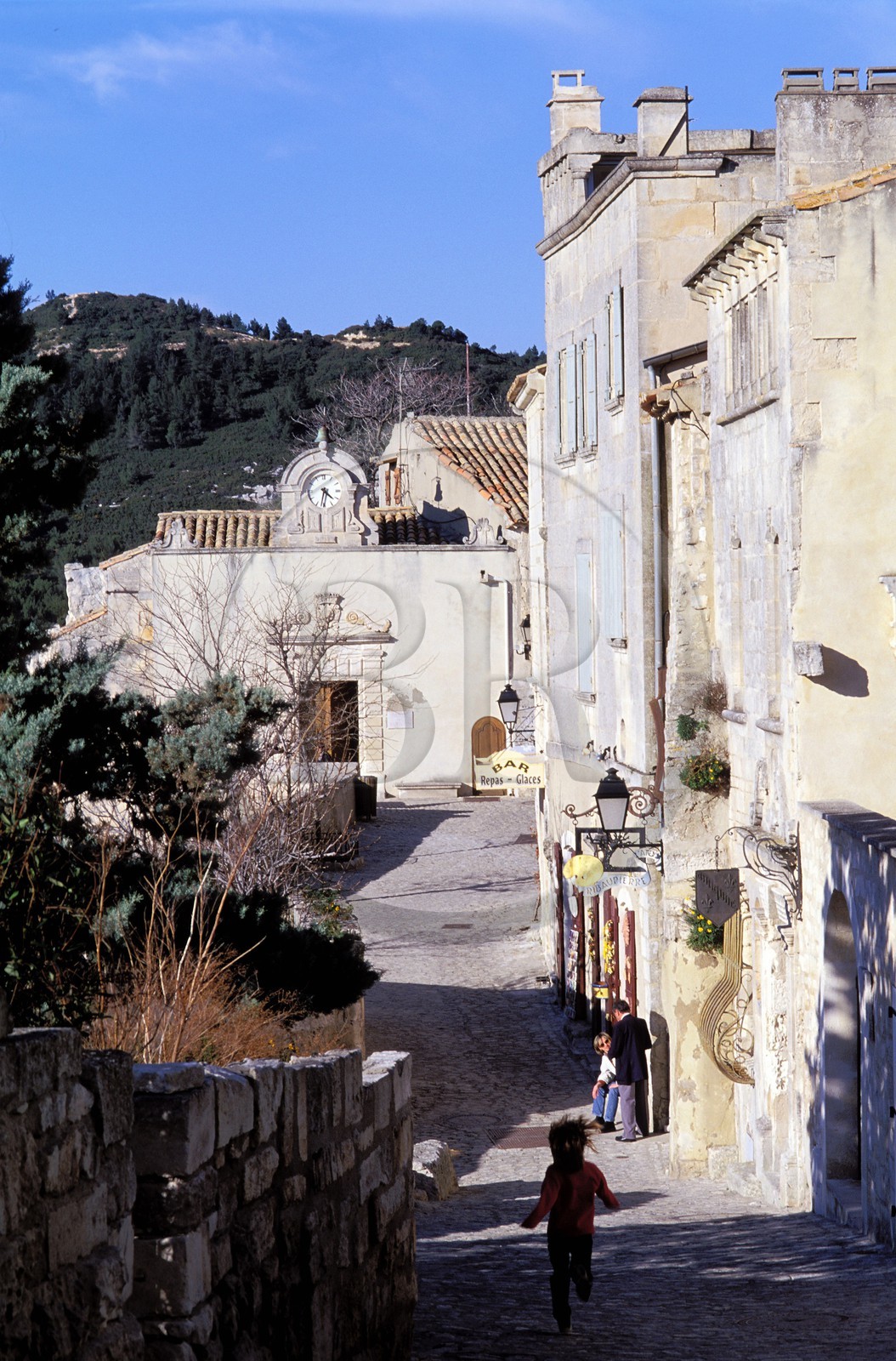 France, Bouches du Rhone, Les Baux de Provence village, labelled Les Plus Beaux Villages de France (The Most Beautiful Villages of France), Louis Jou square
