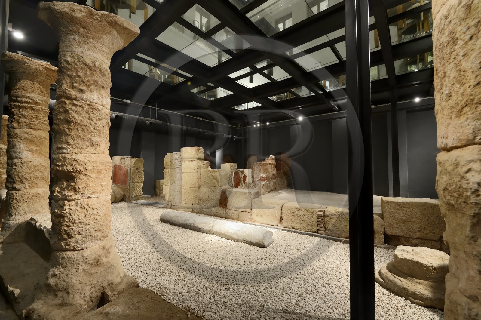 Espagne, Andalousie, Cordoue, hotel Hospes Palacio del Bailio, vestiges de l'ancienne maison romaine sous la salle de restaurant