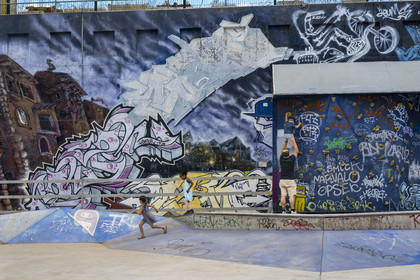 France, Bouches-du-Rhône (13), Marseille, La Friche de la Belle de Mai, peinture murale du skatepark