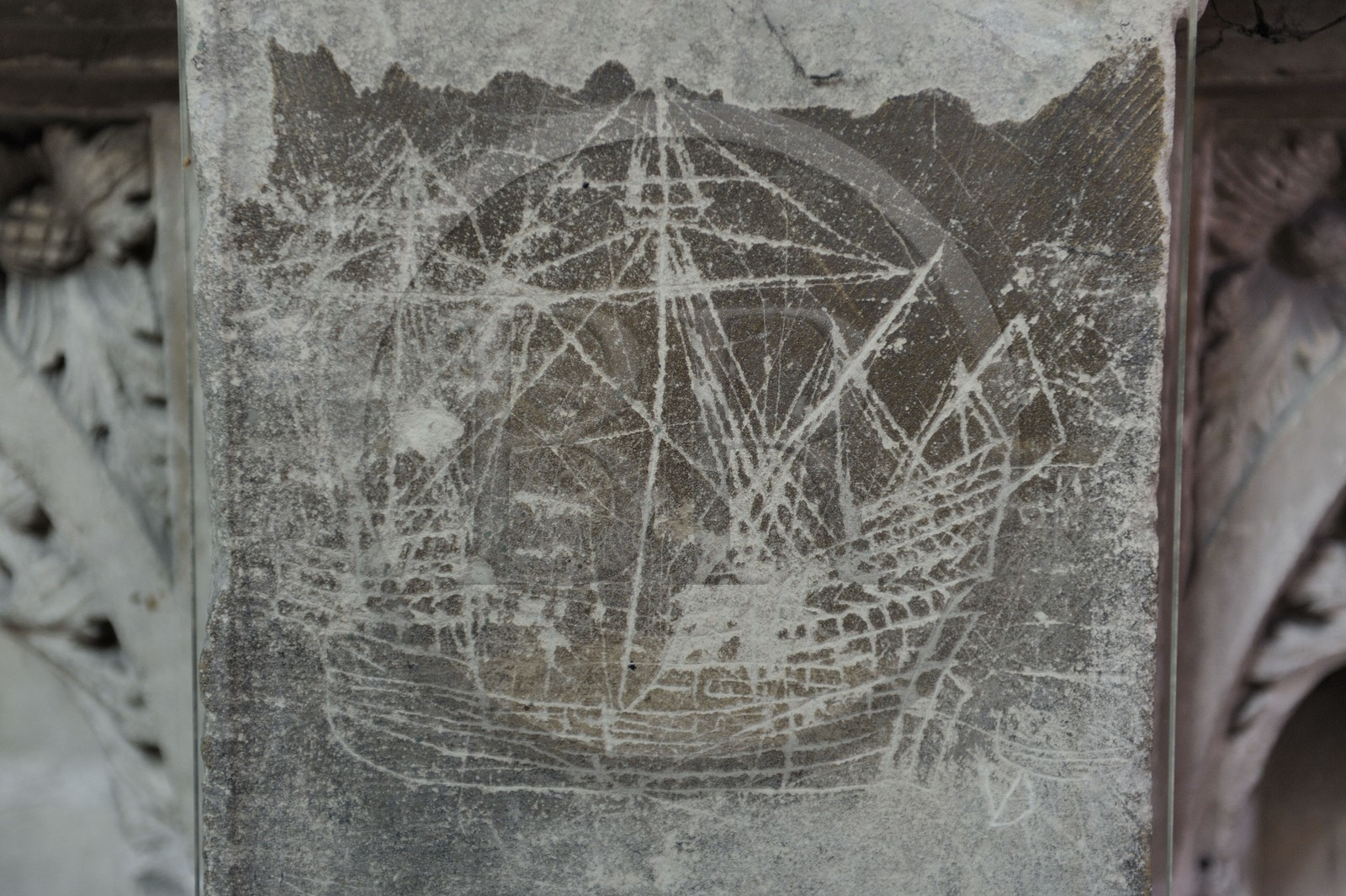 France, Seine-Maritime, Dieppe, the Saint-Jacques church, graffiti of a ship end of the sixteenth century