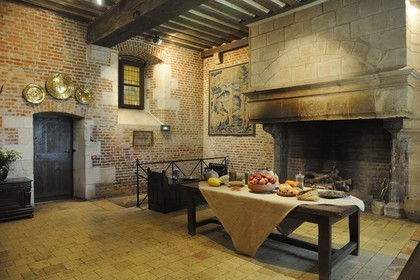 France, Indre-et-Loire (37), vallée de la Loire classée Patrimoine Mondial par l'UNESCO, Amboise, château du Clos Lucé (dernière demeure de Léonard de Vinci), la cuisine