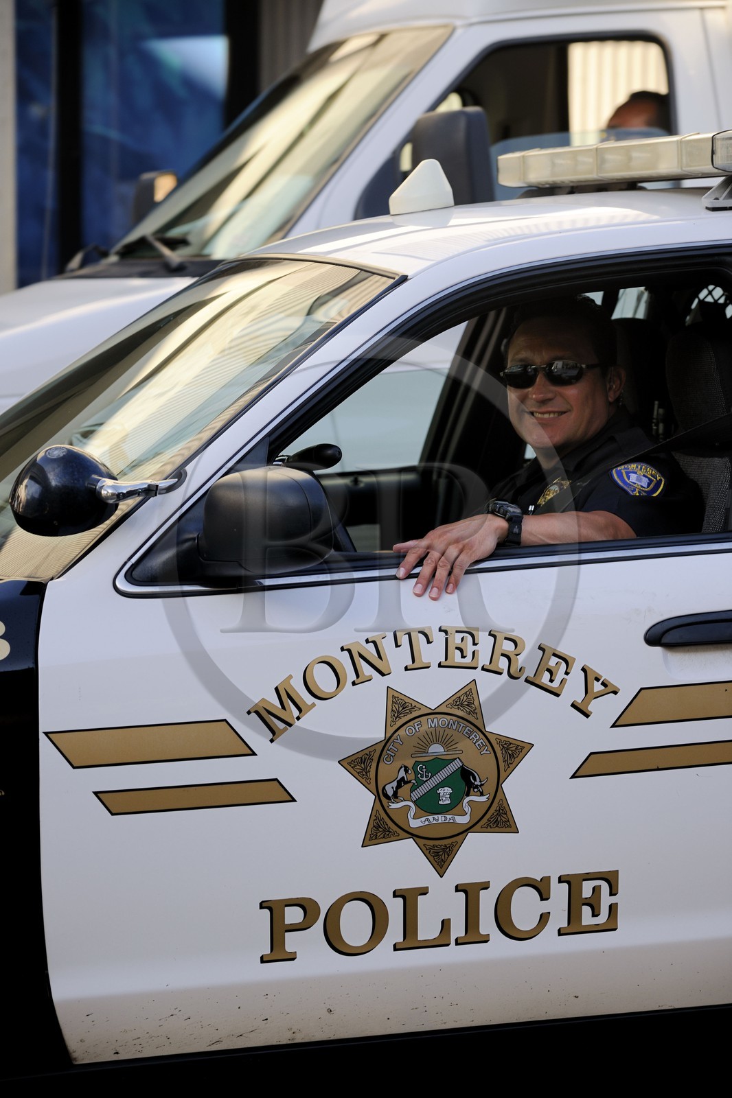 United States, California, Monterey, police car in Cannery Row