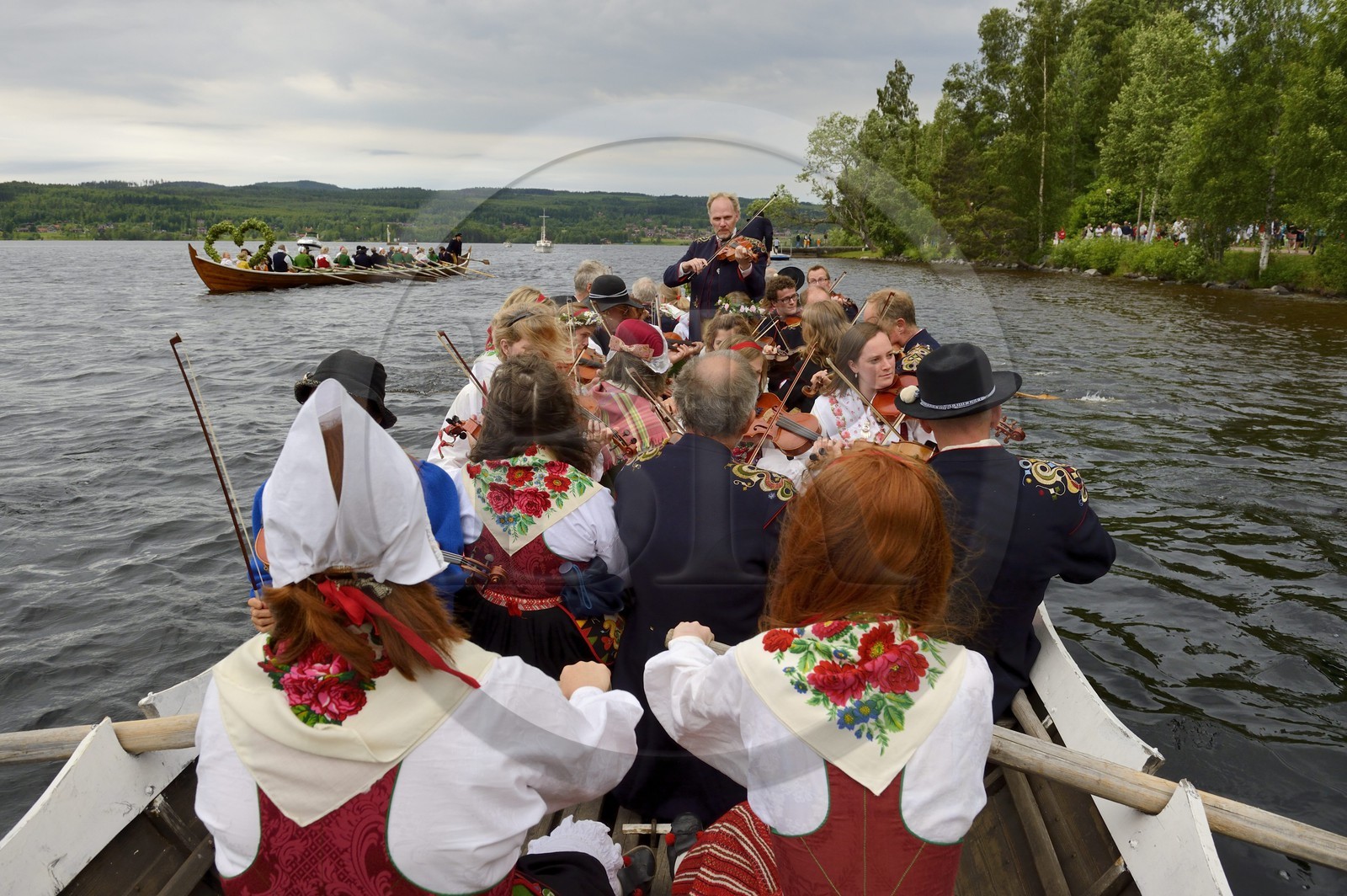 Sweden, Dalarna County, Leksand, the most popular in Sweden midsummer celebrations, transfer in the old church Boats on Lake Siljan