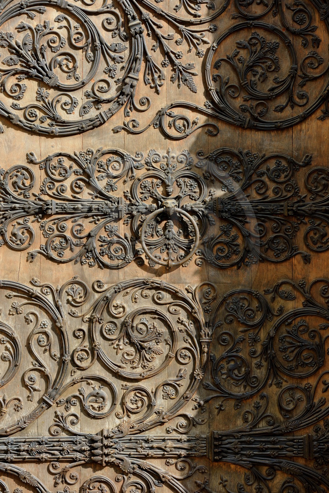 France, Paris (75), île de la Cité, la cathédrale Notre-Dame, porte décorée du portail central