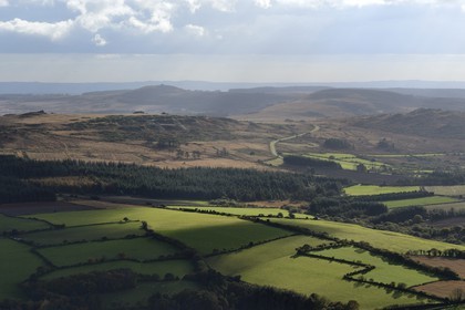 France, Finistère (29), parc naturel régional d'Armorique, Monts d'Arrée, la chapelle Saint Michel au sommet du Menez Mikaël en arrière plan (vue aérienne)