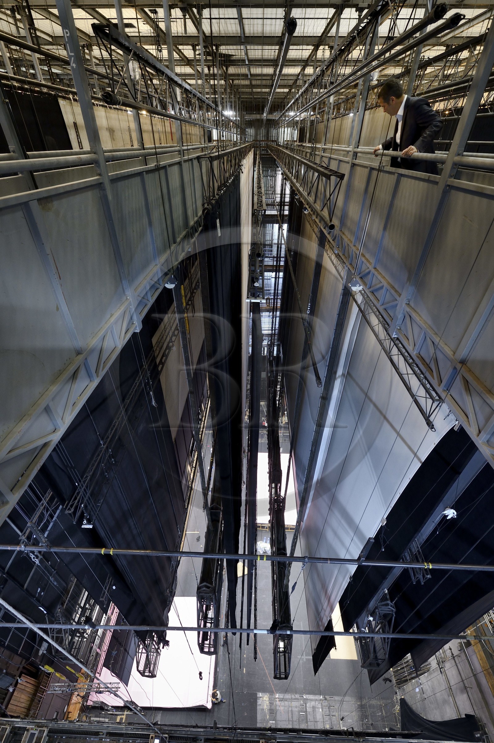 France, Paris, Garnier Opera, the scene seen from the fly system or theatrical rigging system