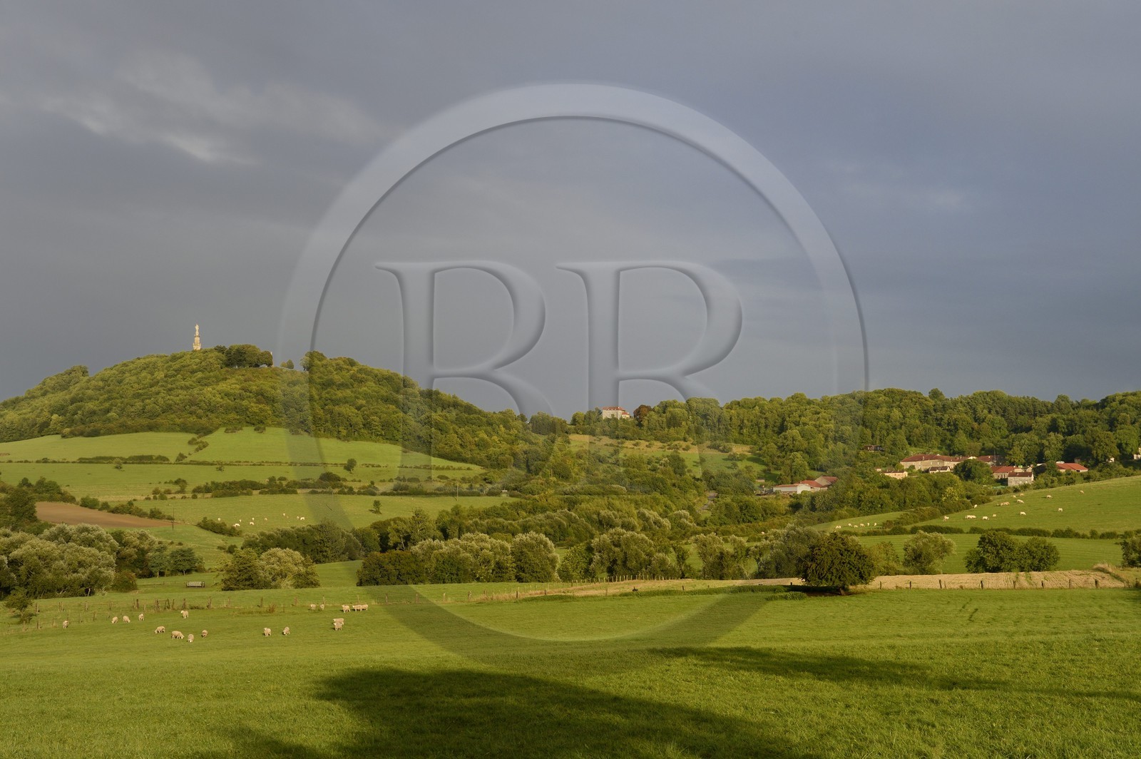 France, Meurthe-et-Moselle, Saintois region, colline de Sion-Vaudemont (hill of Sion) and the village of Saxon-Sion, the Notre Dame de Sion basilica at the top of the hill