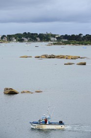 France, Cotes-d'Armor, Cote de Granit Rose (the Pink Granite coast), Tregastel, fishing boat
