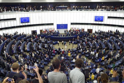 France, Bas Rhin, Strasbourg, European district, the European Parliament, the Louise Weiss building hemicycle at the inaugural plenary session of the new European Parliament the 2 July 2019