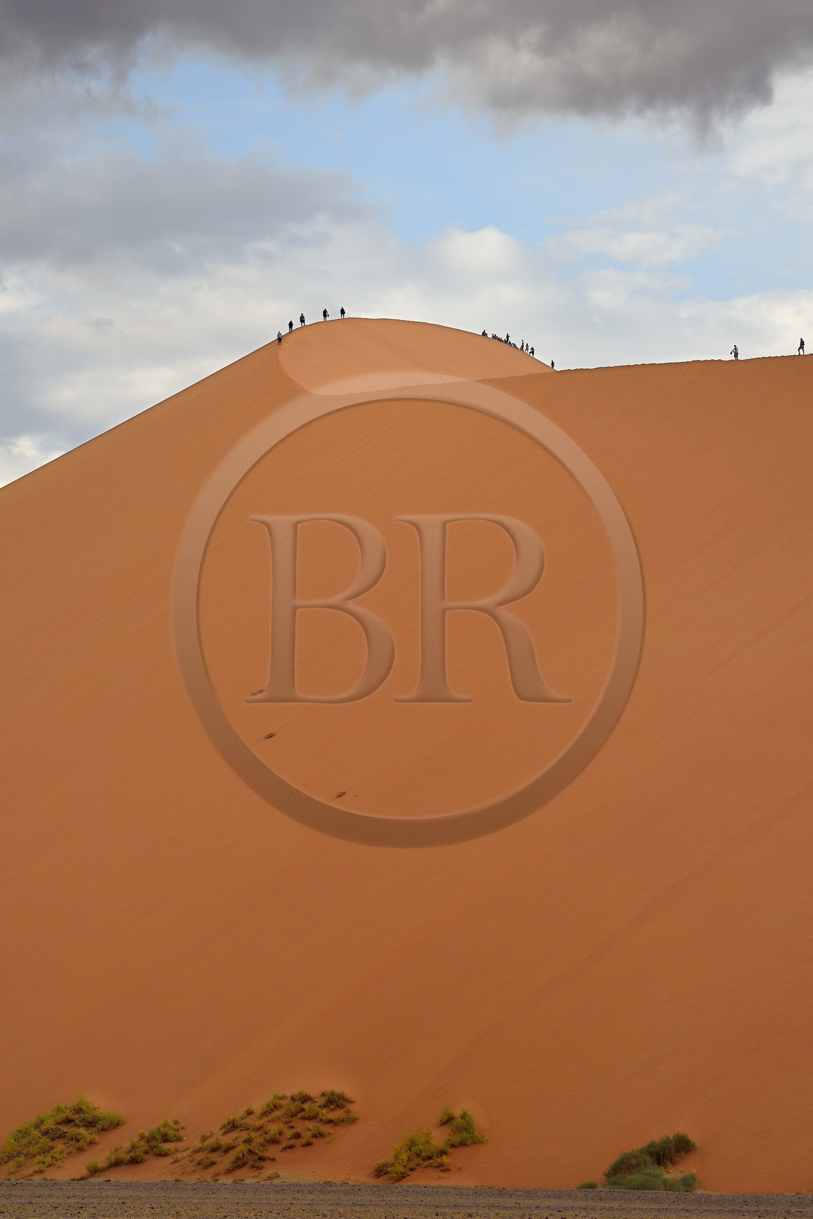 Namibie, région d'Hardap, désert du Namib, parc national du Namib-Naukluft, Erg du Namib classé Patrimoine Mondial de l'UNESCO, dunes de Sossusvlei, randonneurs sur la dune 45