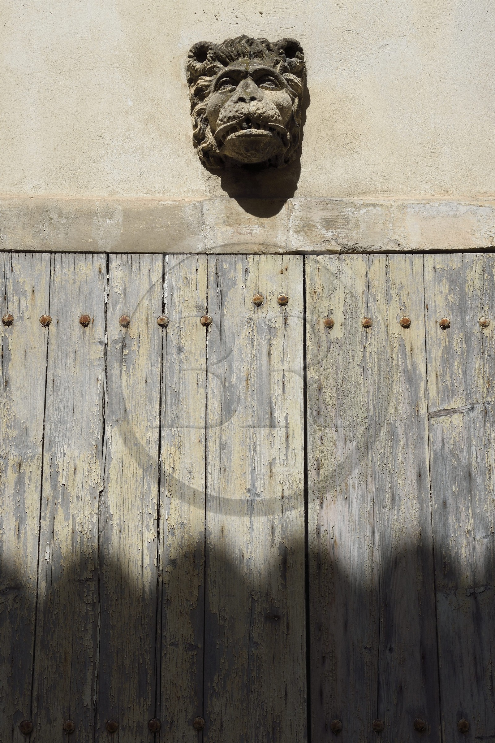 France, Bouches-du-Rhône (13), Arles, rue de la Bastille, mascaron tête de lion probablement du XVIIIe siècle de style rocaille