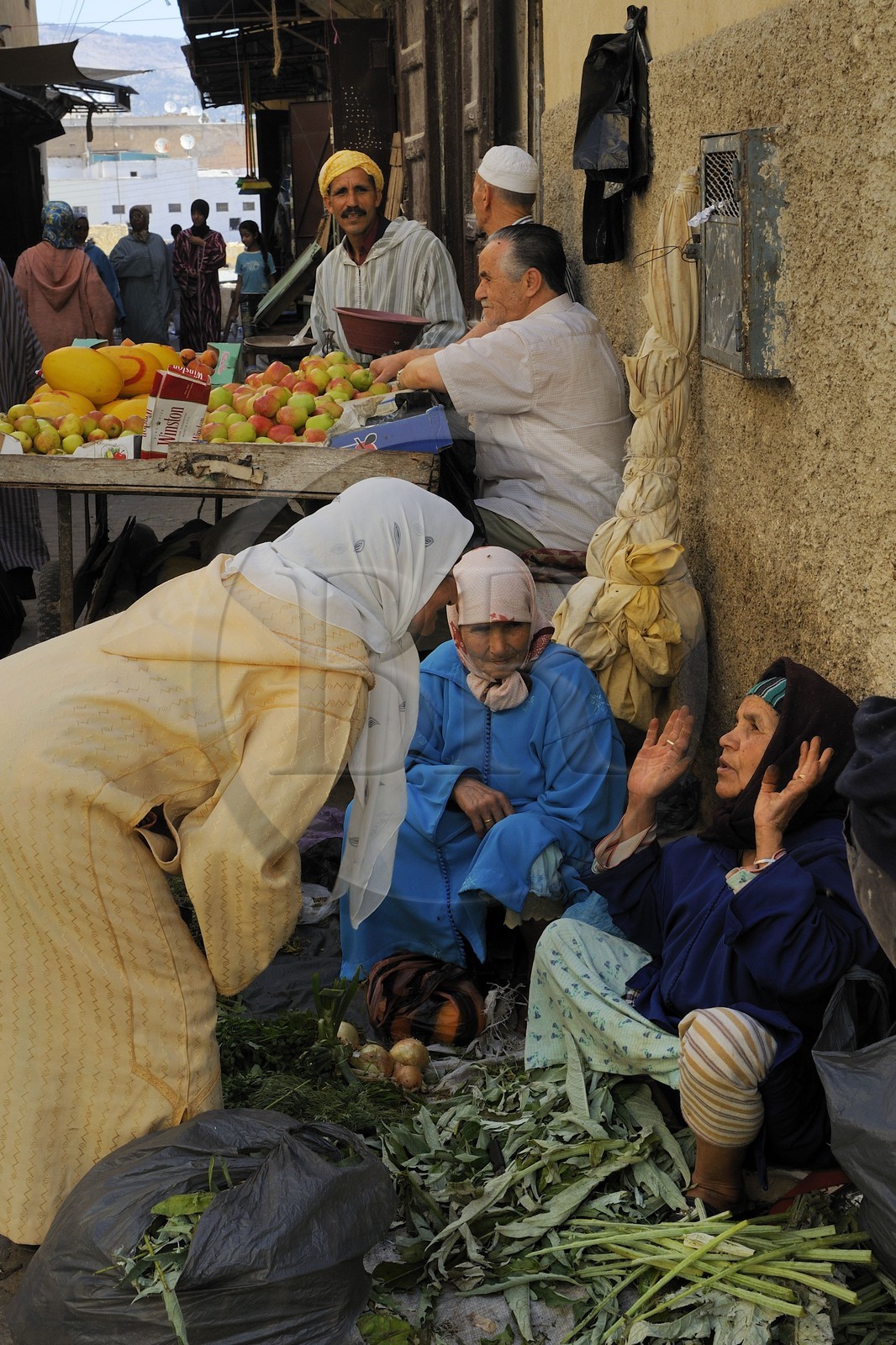 Morocco, Middle Atlas, Fez, Imperial City, Fez El Bali, medina listed as World Heritage by UNESCO, Chouara, Andalous district, women selling vegetables