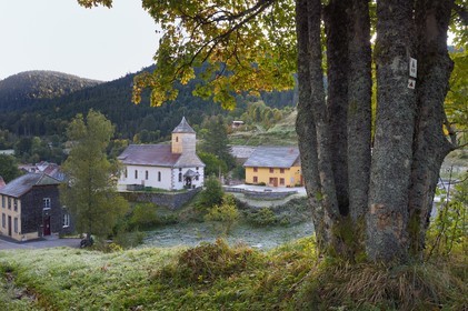 France, Vosges, Le Valtin, village in the upper valley of the Meurthe with the morning frost