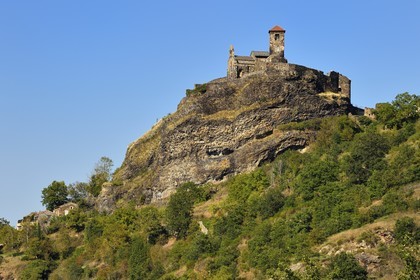 France, Haute Loire, 14th century Saint-ilpize castle on its rocky promontory