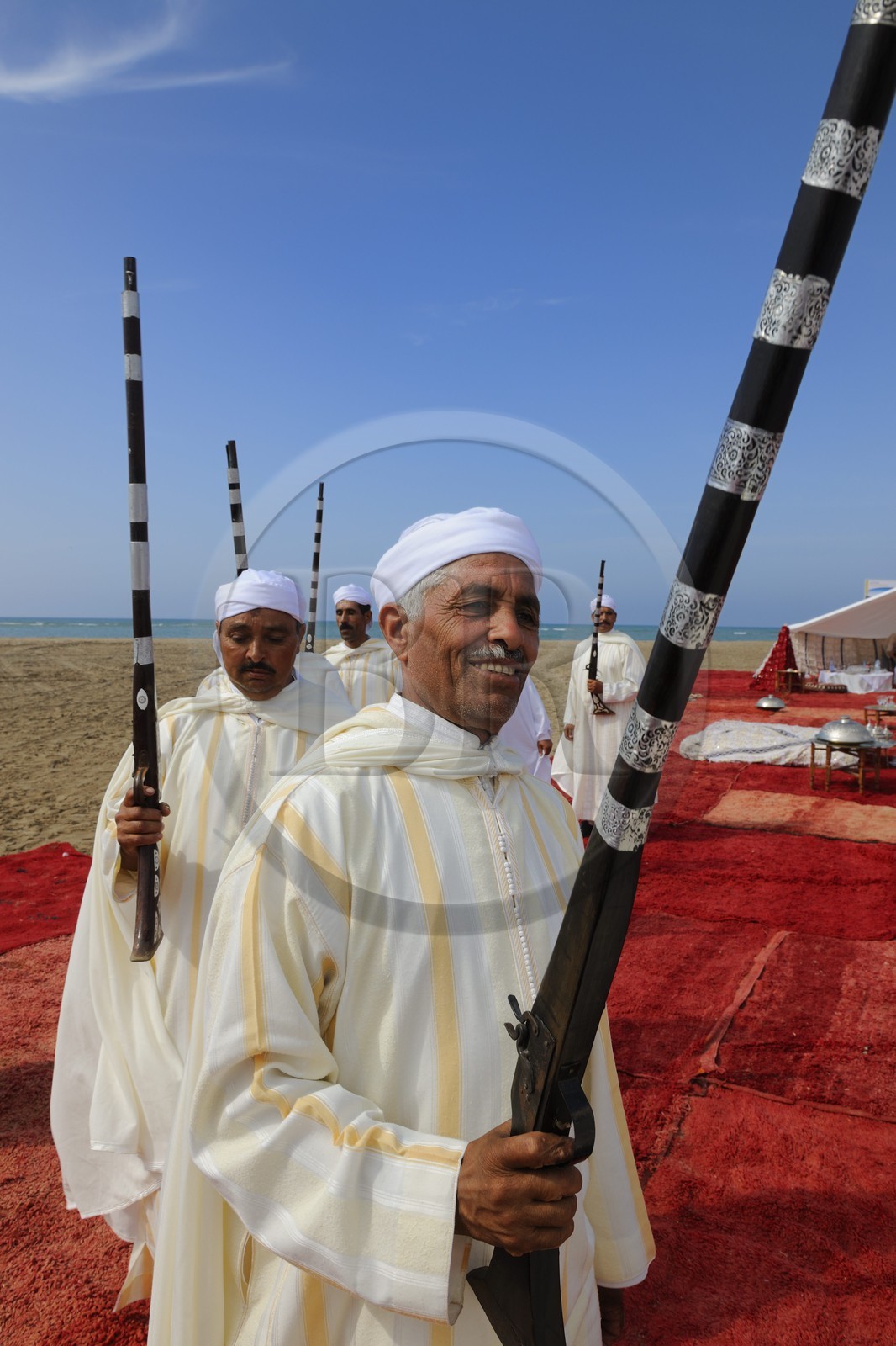 Morocco, Oriental Region, La Reggada traditional dance and music on the beach