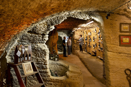 France, Vaucluse, Chateauneuf du Pape, the Cave du Verger des Papes converted into a presentation and tasting cellar in a historic location