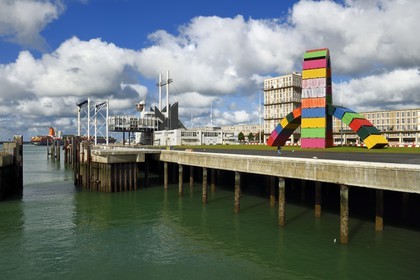 France, Seine Maritime, Le Havre, Downtown rebuilt by Auguste Perret listed as World Heritage by UNESCO,  Southampton wharf, Catène de containers by Vincent Ganivet (© ADAGP)