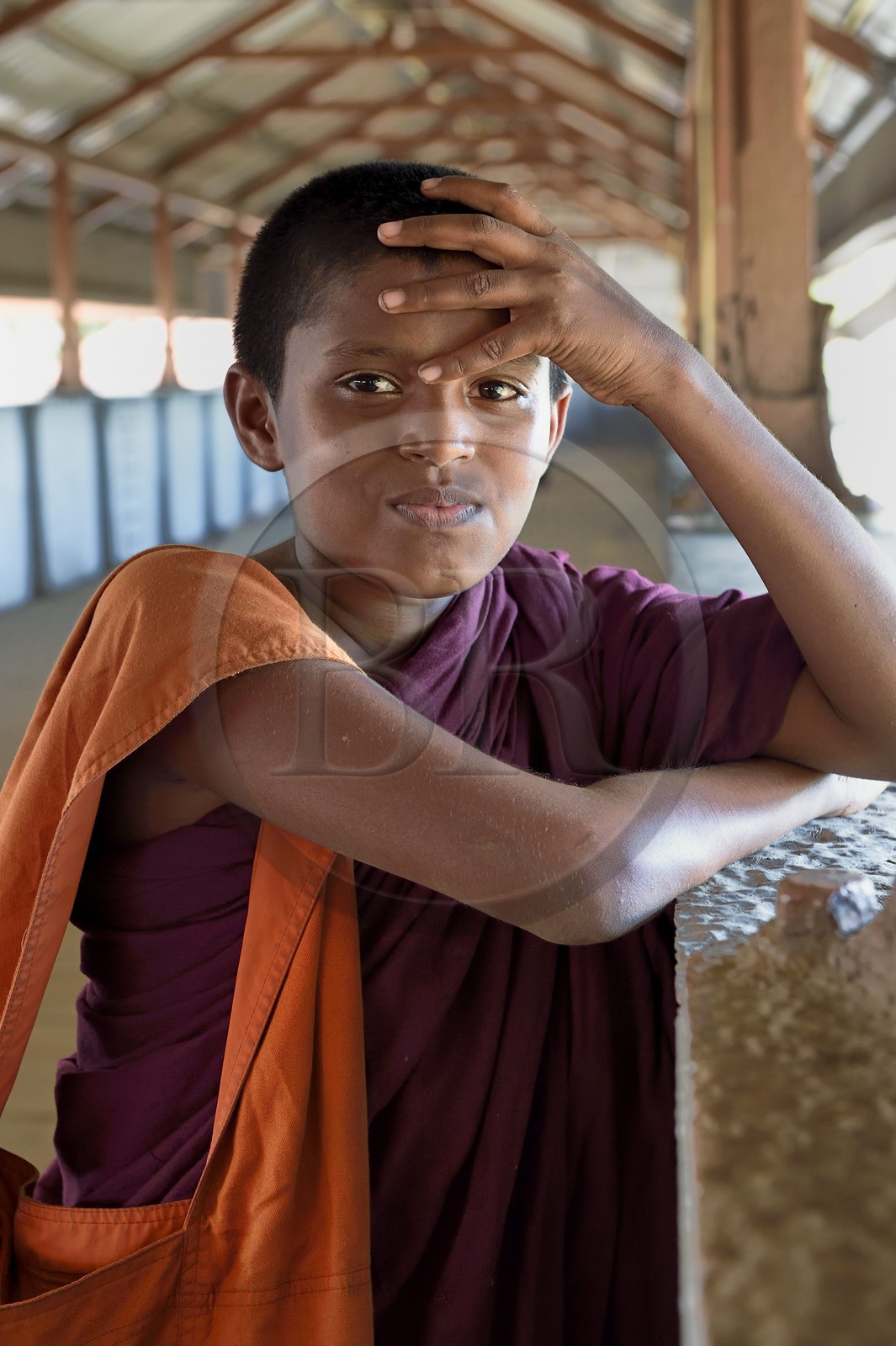 Sri Lanka, Colombo, Colombo Fort train station, young Buddhist monk