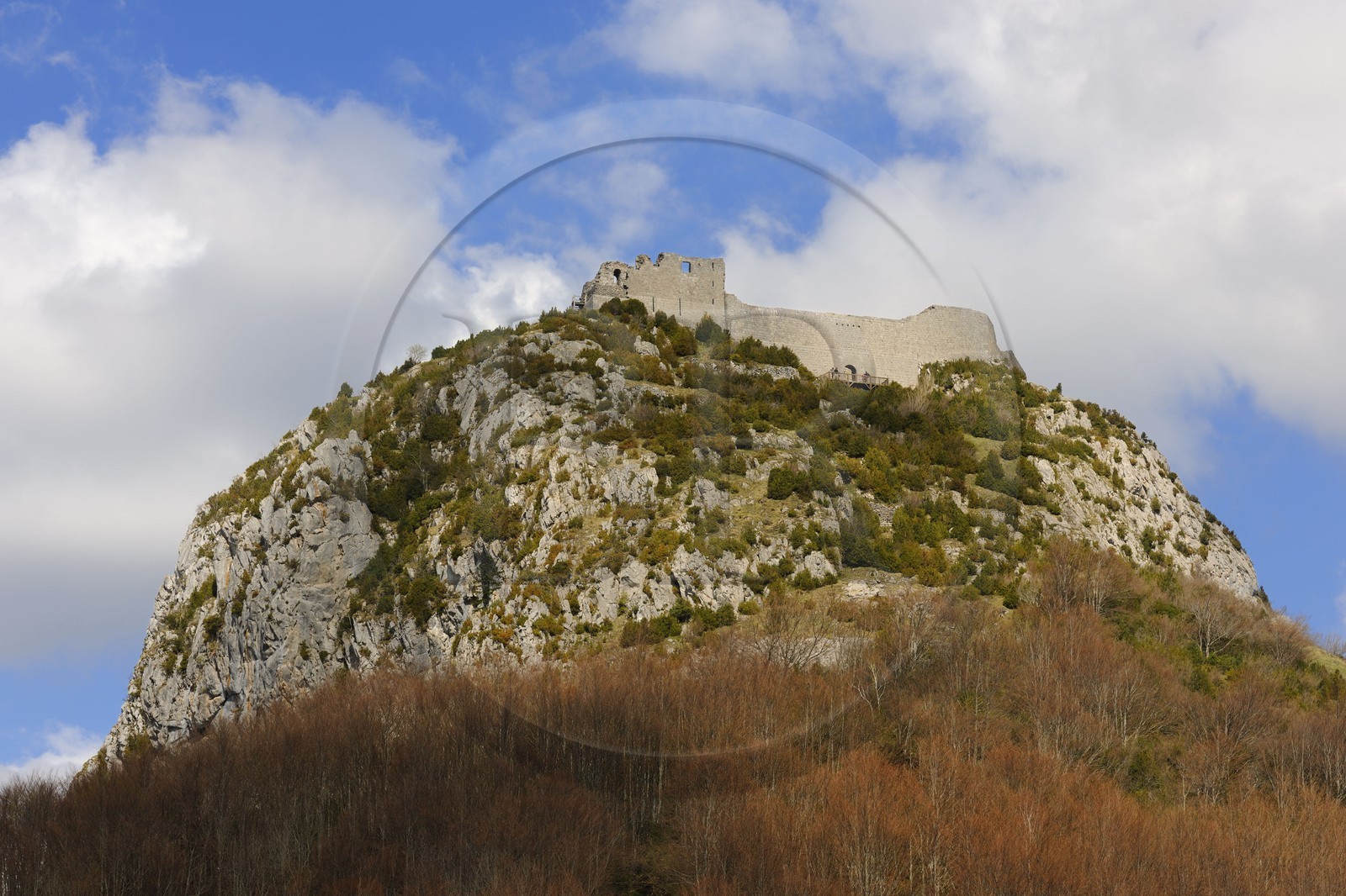 France, Ariège (09), Pays d' Olmes, château cathare de Montségur perché sur un pog