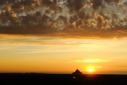France, Manche, Bay of Mont Saint Michel, listed as World Heritage by UNESCO, Mont Saint Michel at sunset