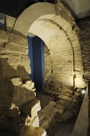 France, Paris, ruin of the arc on the river Bièvre of Philippe Auguste's surrounding wall in the second basement of the post office of the rue des Ecoles street