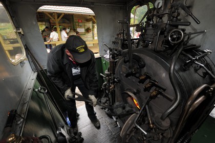 France, Moselle (57), Abreschviller, le petit train anciennement train forestier, Locomotive 02 + 20 T Mallet N°476, construite par la Maschinenfabrik Heilbronn en 1906 pour le réseau (exemplaire unique)