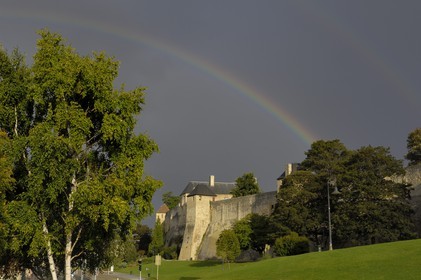 France, Calvados, Caen, the ducal castle under a rainbow