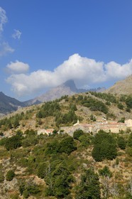 France, Haute Corse, Niolu (Niolo) region, Calasima highest village in Corsica (1 095m) at the foot of the Paglia Orba mountain shaped as a shark fin