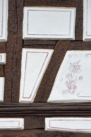 France, Bas Rhin, Northern Vosges Regional Natural Park, Obersteinbach, traditional half-timbered house in the main street