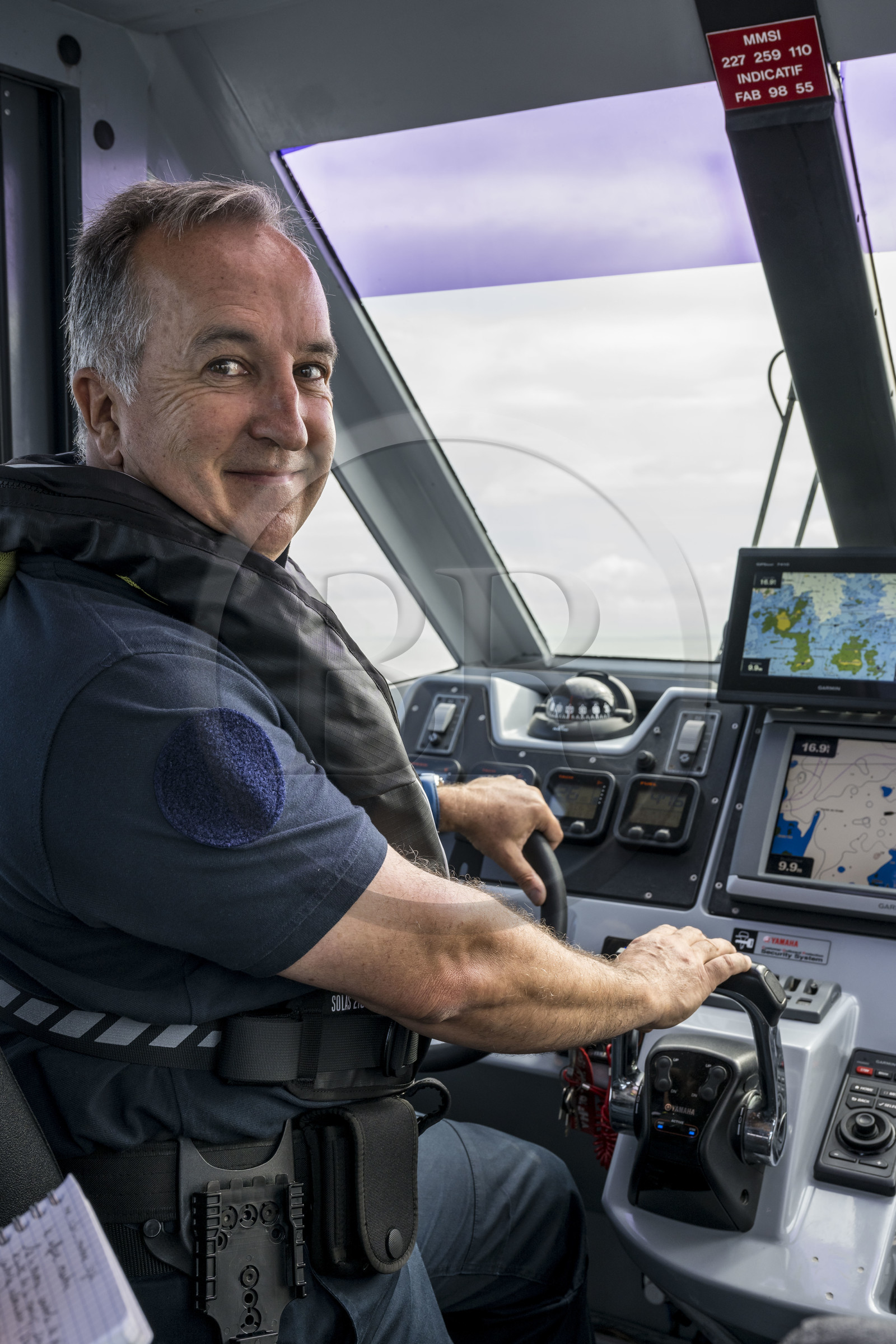 France, Finistère (29), Mer d'Iroise, Ile de Molène, Fréderic Le Meil patrouille à bord du bateau rapide des affaires maritimes de Brest