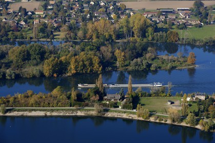 France, Eure, barge on the Seine river at Muids downstream Les Andelys (aerial view)
