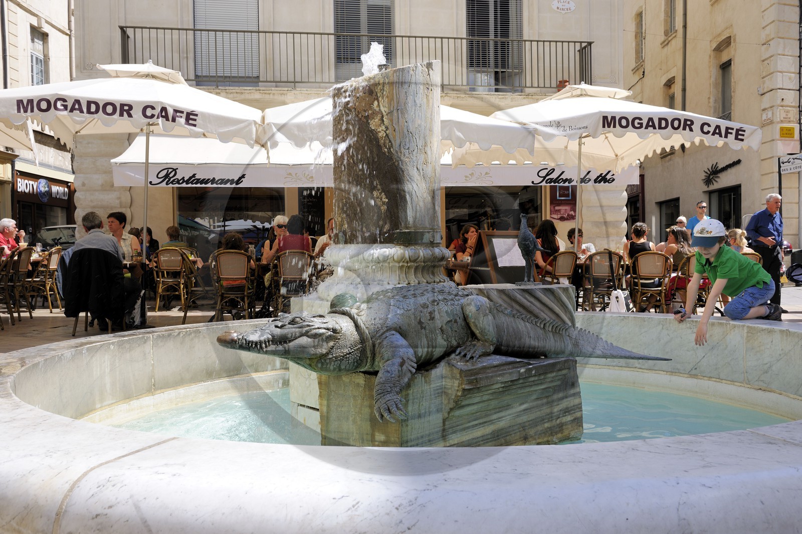 France, Gard, Nimes, crocodile fountain of the market place by Martial Raysse