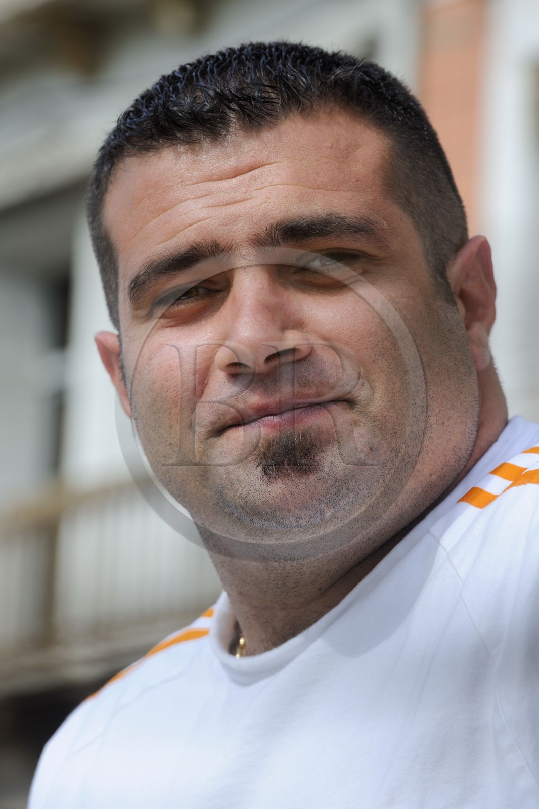 France, Herault, Sete, sea jousting, Michael Arnaud a member of the Lance Friendly Sétoise (LAS)