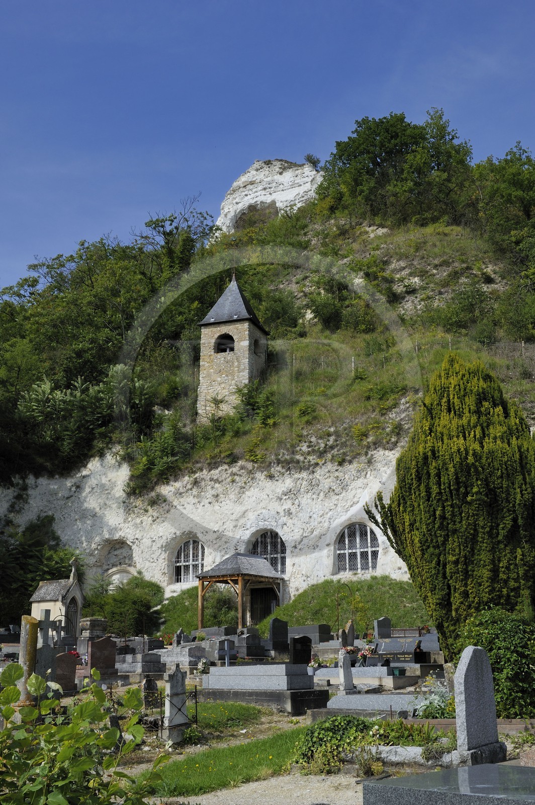 France, Val-d'Oise, French Vexin Natural Park, Haute-Isle, the only church of Ile-de-France (and one of the few in the country, five in France) to be fully excavated in a cliff