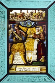 Portugal, région de Lisbonne, Sintra, le Palais national de Pena (Palacio Nacional da Pena), classé Patrimoine Mondial de l'UNESCO, vitrail