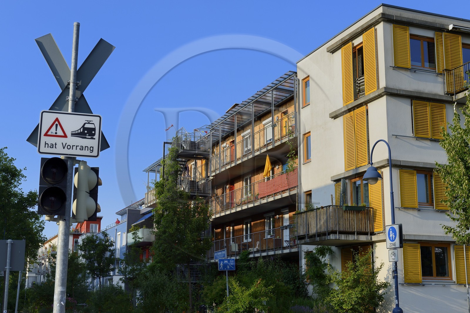 Allemagne, Bade-Wurtemberg, Fribourg en Brisgau, quartier Vauban, immeuble d'habitation