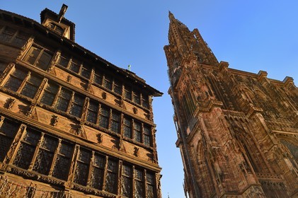 France, Bas-Rhin (67), Strasbourg, vieille ville classée au Patrimoine Mondial de l'UNESCO, la Maison Kammerzell et la cathédrale Notre-Dame