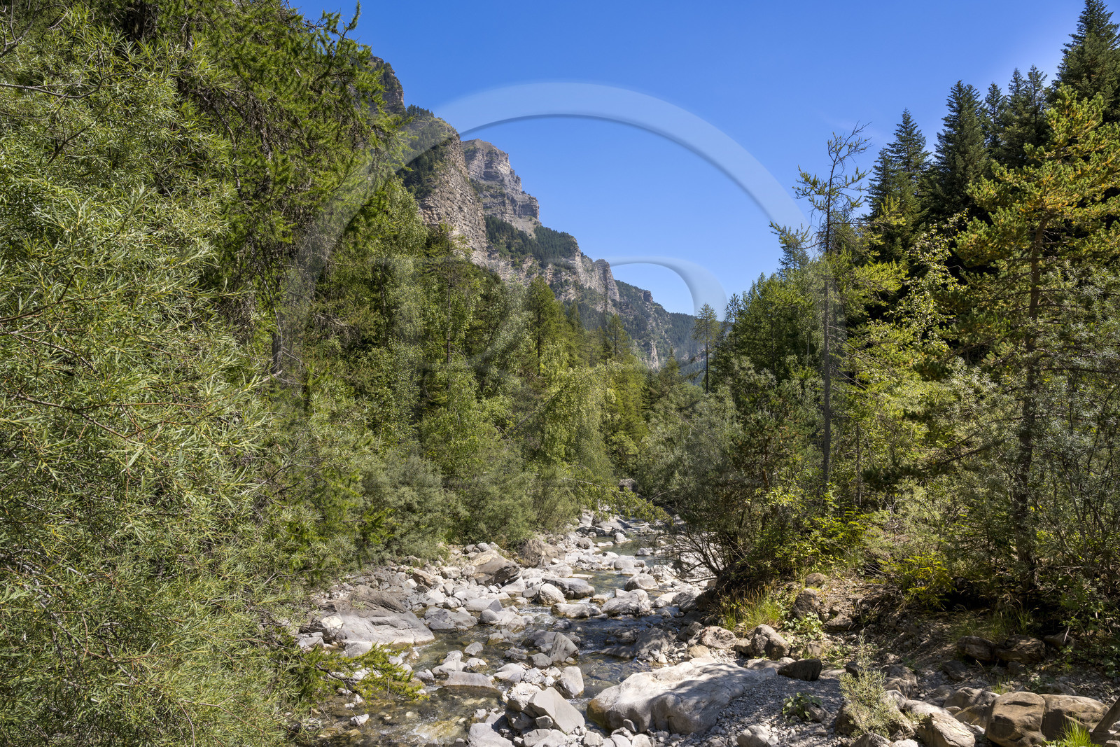 France, Hautes Alpes, Chateauroux les Alpes, hike to the Cascade de la Pisse via the Gramorel canal, the Rabioux River at the gateway to the Ecrins National Park