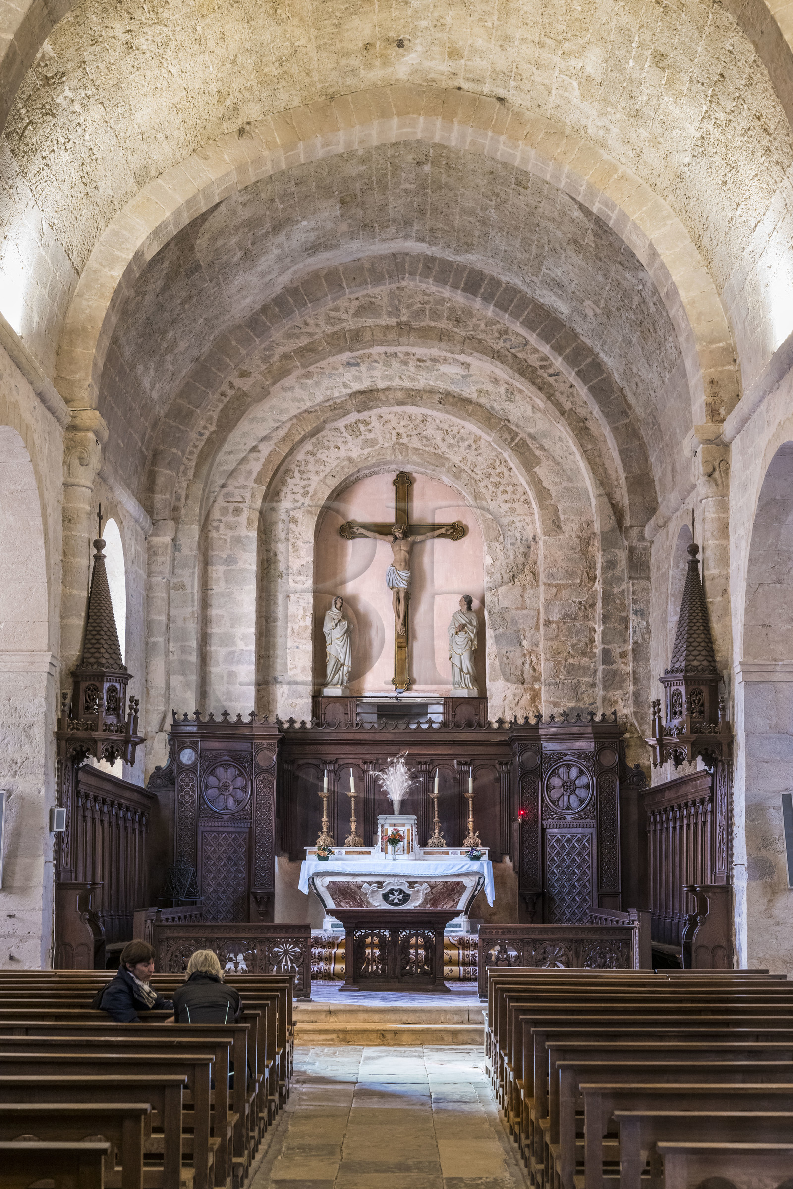 France, Aveyron, Causses and the Cévennes, cultural landscape of Mediterranean agro-pastoralism, listed as World Heritage by UNESCO, Sainte-Eulalie-de-Cernon on the road to Santiago de Compostela, Sainte-Eulalie church